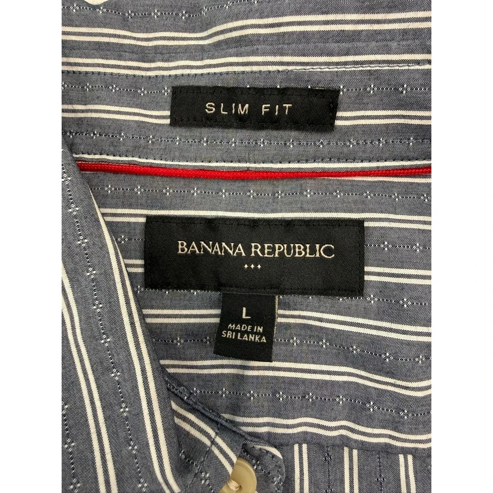 Banana Republic Men's Slim Fit Navy/White Short Sleeve Sz L